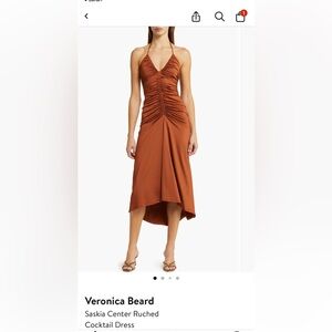 Veronica Beard Burnt Orange Ruched High-Low Halter Skirt
